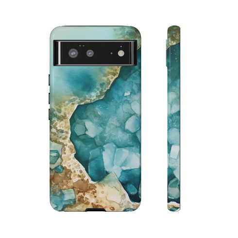 Aquamarine inspired Geode in Watercolor - Impact Resistant Phone Case Google Pixel 6 Glossy